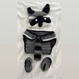Hand knitted Baby unisex Raccoon 3-6 months costume